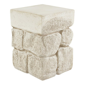 English Elm Grey Faux Stacked Stone MGO Square Accent Table Pre-Assembled Indoor Outdoor Patio Beige N770P473009B