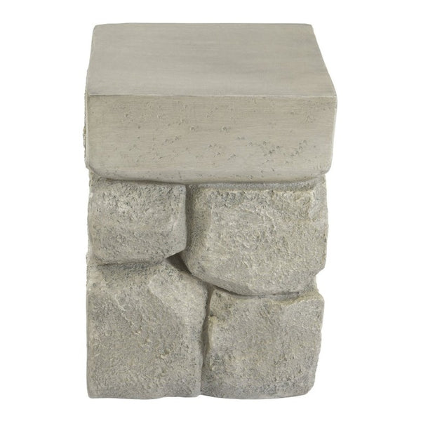 English Elm Grey Faux Stacked Stone MGO Square Accent Table Pre-Assembled Indoor Outdoor Patio Grey N770P473009G