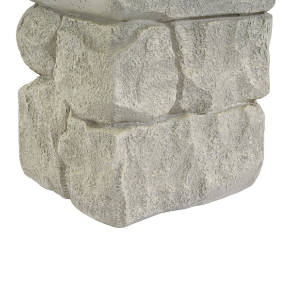 English Elm Grey Faux Stacked Stone MGO Square Accent Table Pre-Assembled Indoor Outdoor Patio Grey N770P473009G