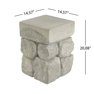English Elm Grey Faux Stacked Stone MGO Square Accent Table Pre-Assembled Indoor Outdoor Patio Grey N770P473009G