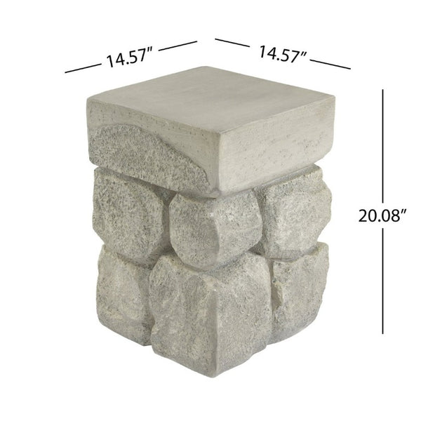 English Elm Grey Faux Stacked Stone MGO Square Accent Table Pre-Assembled Indoor Outdoor Patio Grey N770P473009G