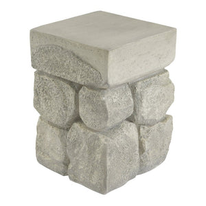 English Elm Grey Faux Stacked Stone MGO Square Accent Table Pre-Assembled Indoor Outdoor Patio Grey N770P473009G