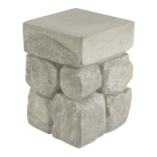 English Elm Grey Faux Stacked Stone MGO Square Accent Table Pre-Assembled Indoor Outdoor Patio Grey N770P473009G