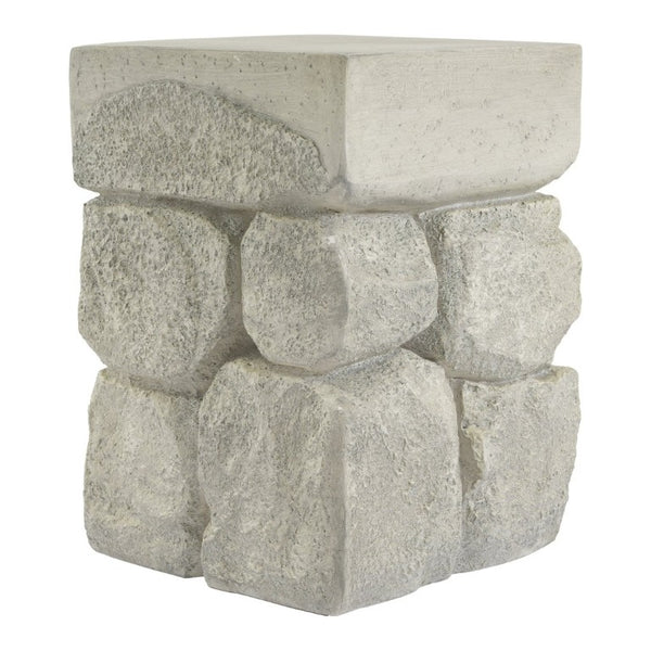 English Elm Grey Faux Stacked Stone MGO Square Accent Table Pre-Assembled Indoor Outdoor Patio Grey N770P473009G