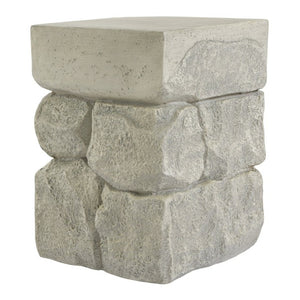 English Elm Grey Faux Stacked Stone MGO Square Accent Table Pre-Assembled Indoor Outdoor Patio Grey N770P473009G