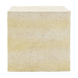 English Elm Light Tan Faux Travertine MGO Cube Table Stool for Indoor and Outdoor Patio Use N770P473013L
