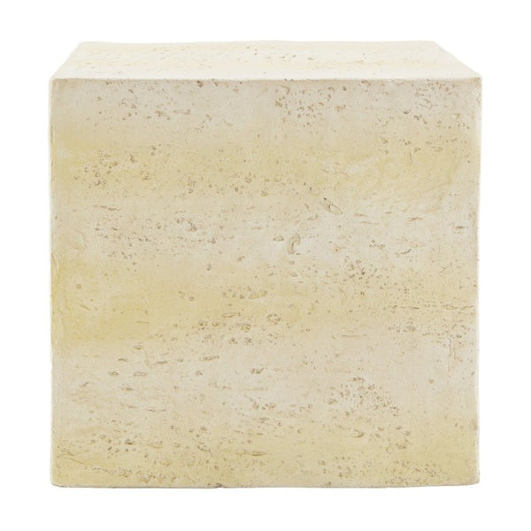 English Elm Light Tan Faux Travertine MGO Cube Table Stool for Indoor and Outdoor Patio Use N770P473013L