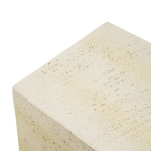 English Elm Light Tan Faux Travertine MGO Cube Table Stool for Indoor and Outdoor Patio Use N770P473013L