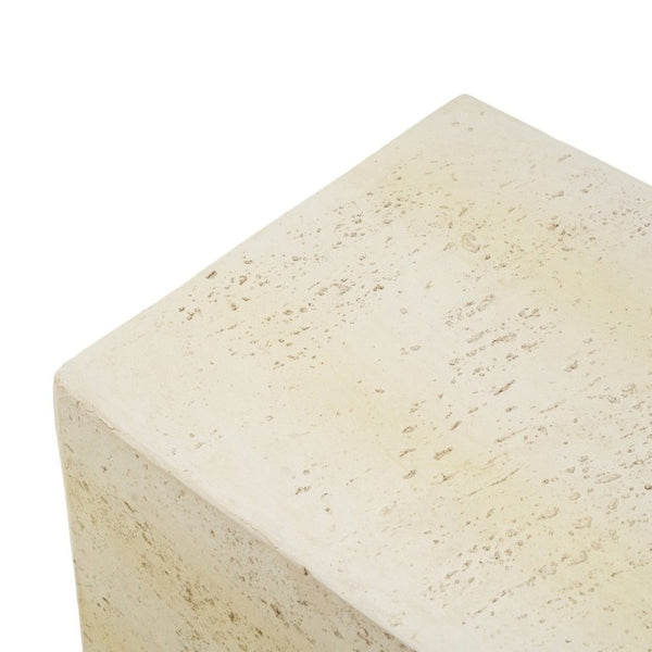English Elm Light Tan Faux Travertine MGO Cube Table Stool for Indoor and Outdoor Patio Use N770P473013L