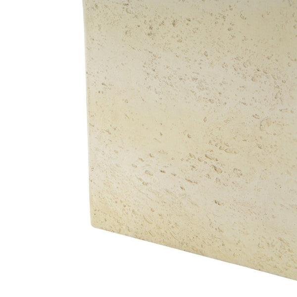 English Elm Light Tan Faux Travertine MGO Cube Table Stool for Indoor and Outdoor Patio Use N770P473013L