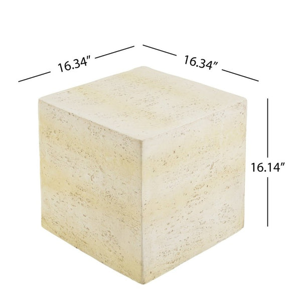 English Elm Light Tan Faux Travertine MGO Cube Table Stool for Indoor and Outdoor Patio Use N770P473013L