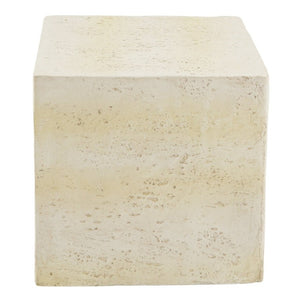 English Elm Light Tan Faux Travertine MGO Cube Table Stool for Indoor and Outdoor Patio Use N770P473013L
