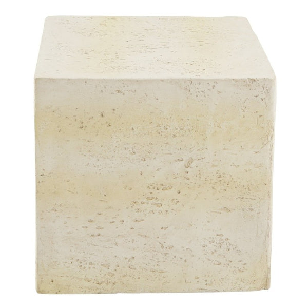 English Elm Light Tan Faux Travertine MGO Cube Table Stool for Indoor and Outdoor Patio Use N770P473013L