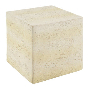 English Elm Light Tan Faux Travertine MGO Cube Table Stool for Indoor and Outdoor Patio Use N770P473013L