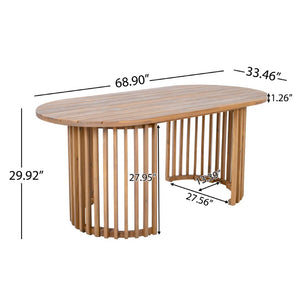 English Elm Light Teak Acacia Oval Outdoor Dining Table Slatted Leg Patio Hardwood Resort N770P474377L