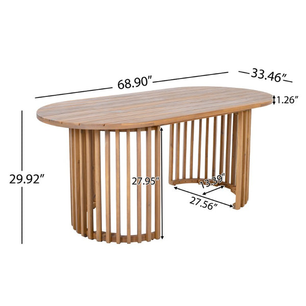 English Elm Light Teak Acacia Oval Outdoor Dining Table Slatted Leg Patio Hardwood Resort N770P474377L
