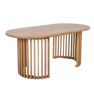 English Elm Light Teak Acacia Oval Outdoor Dining Table Slatted Leg Patio Hardwood Resort N770P474377L