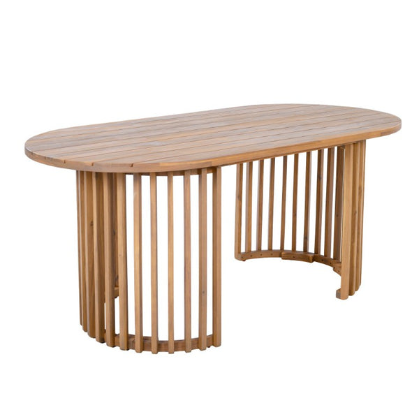 English Elm Light Teak Acacia Oval Outdoor Dining Table Slatted Leg Patio Hardwood Resort N770P474377L
