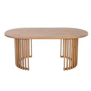 English Elm Light Teak Acacia Oval Outdoor Dining Table Slatted Leg Patio Hardwood Resort N770P474377L