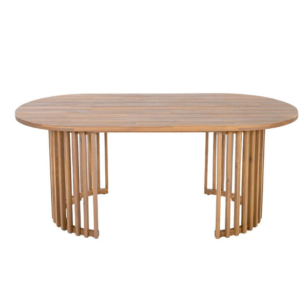 English Elm Light Teak Acacia Oval Outdoor Dining Table Slatted Leg Patio Hardwood Resort N770P474377L