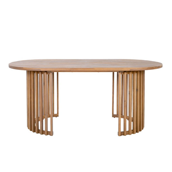 English Elm Light Teak Acacia Oval Outdoor Dining Table Slatted Leg Patio Hardwood Resort N770P474377L