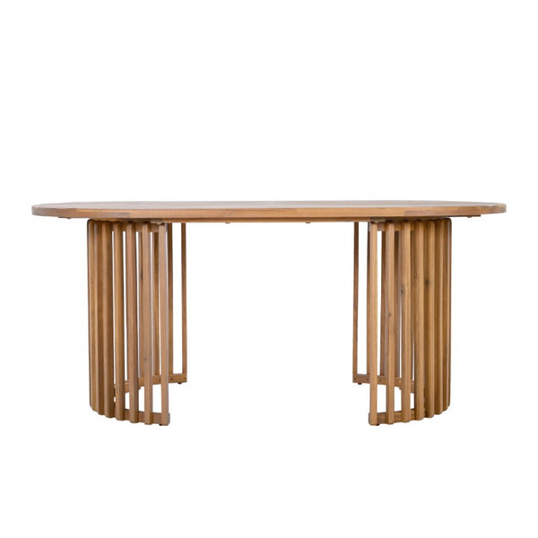 English Elm Light Teak Acacia Oval Outdoor Dining Table Slatted Leg Patio Hardwood Resort N770P474377L