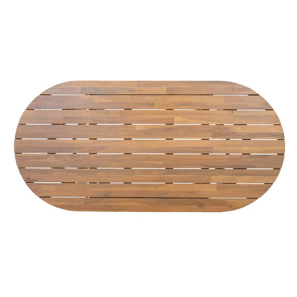 English Elm Light Teak Acacia Oval Outdoor Dining Table Slatted Leg Patio Hardwood Resort N770P474377L