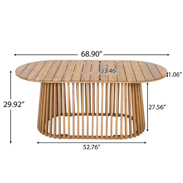 English Elm Light Acacia Hardwood Oval Patio Table with Slatted Base for Outdoor Garden Dining Light Teak Dining Table N770P474593L