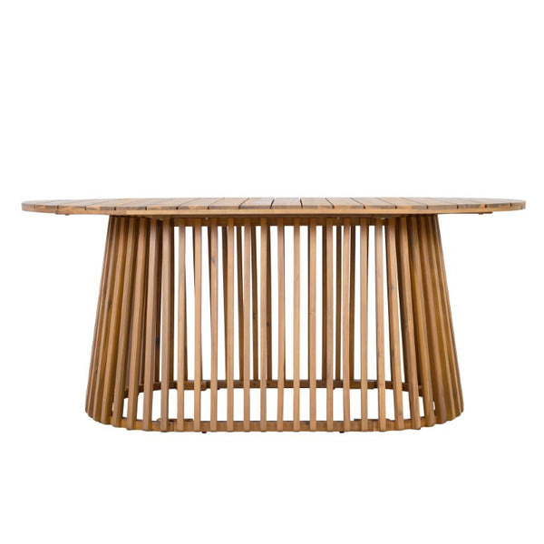 English Elm Light Acacia Hardwood Oval Patio Table with Slatted Base for Outdoor Garden Dining Light Teak Dining Table N770P474593L