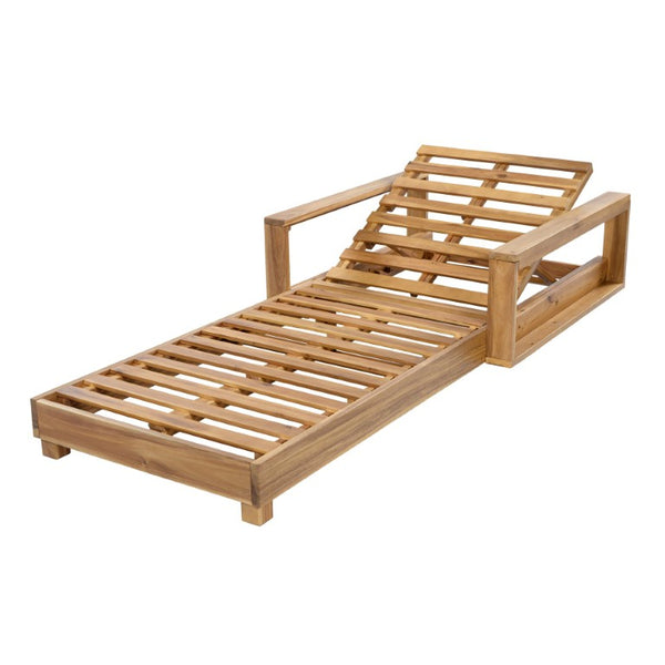 English Elm Light Natural Acacia Hardwood Outdoor Chaise Lounge Slatted Frame with Reclining Backrest N770P484211L