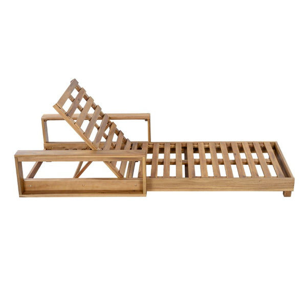English Elm Light Natural Acacia Hardwood Outdoor Chaise Lounge Slatted Frame with Reclining Backrest N770P484211L
