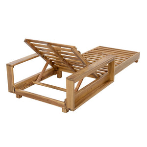 English Elm Light Natural Acacia Hardwood Outdoor Chaise Lounge Slatted Frame with Reclining Backrest N770P484211L