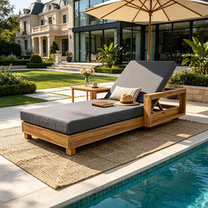 English Elm Light Natural Acacia Hardwood Outdoor Chaise Lounge with Cushion Patio Recliner N770P484211L_65429.00CUSHDGRY