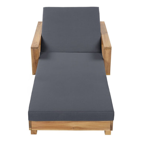 English Elm Light Natural Acacia Hardwood Outdoor Chaise Lounge with Cushion Patio Recliner N770P484211L_65429.00CUSHDGRY