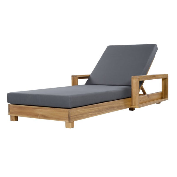 English Elm Light Natural Acacia Hardwood Outdoor Chaise Lounge with Cushion Patio Recliner N770P484211L_65429.00CUSHDGRY