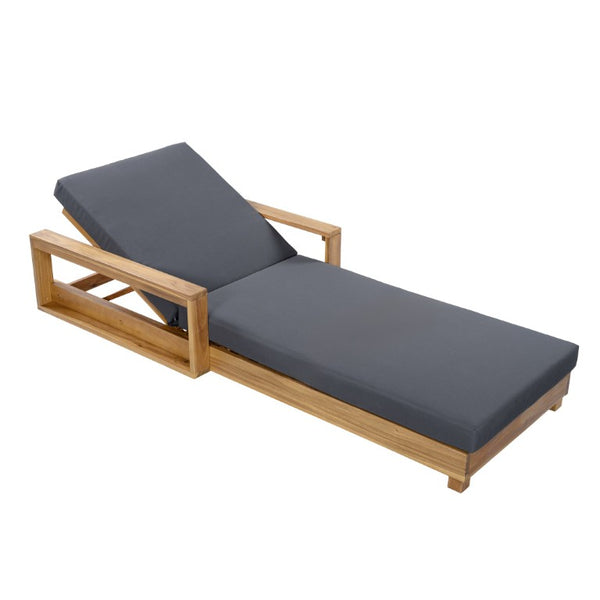 English Elm Light Natural Acacia Hardwood Outdoor Chaise Lounge with Cushion Patio Recliner N770P484211L_65429.00CUSHDGRY