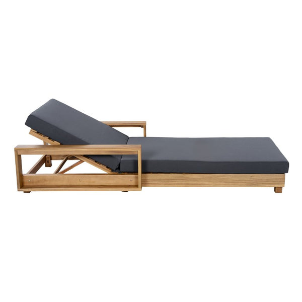 English Elm Light Natural Acacia Hardwood Outdoor Chaise Lounge with Cushion Patio Recliner N770P484211L_65429.00CUSHDGRY