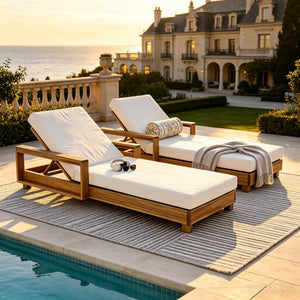 English Elm Light Natural Acacia Hardwood Outdoor Chaise Lounge with Cushion and Reclining Back N770P484211L_65429.00CUSH
