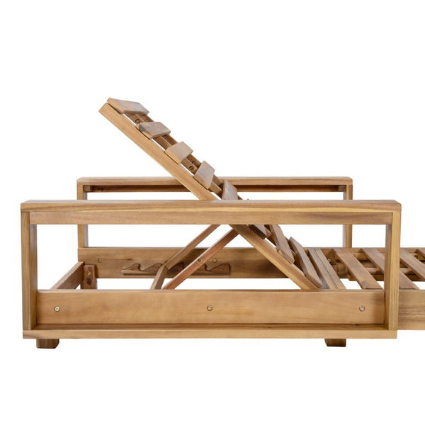 English Elm Light Natural Acacia Hardwood Outdoor Chaise Lounge Slatted Frame with Reclining Backrest N770P484211L