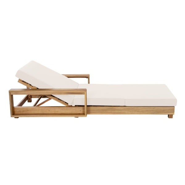 English Elm Light Natural Acacia Outdoor Chaise Lounge with Thick Foam Cushion and Reclining Frame N770P484211L_N770P208317C