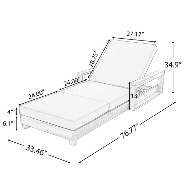English Elm Light Natural Acacia Outdoor Chaise Lounge with Thick Foam Cushion and Reclining Frame N770P484211L_N770P208317C