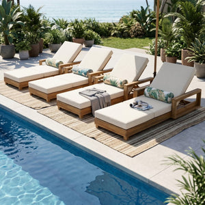 English Elm Light Natural Acacia Outdoor Chaise Lounge with Thick Foam Cushion and Reclining Frame N770P484211L_N770P208317C