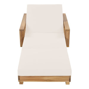 English Elm Light Natural Acacia Outdoor Chaise Lounge with Thick Foam Cushion and Reclining Frame N770P484211L_N770P208317C