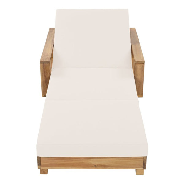 English Elm Light Natural Acacia Outdoor Chaise Lounge with Thick Foam Cushion and Reclining Frame N770P484211L_N770P208317C