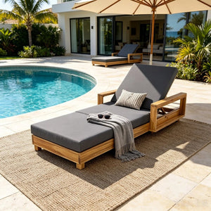 English Elm Light Natural Acacia Outdoor Chaise Lounge Solid Hardwood Frame with Cushion Patio N770P484211L_N770P208326G