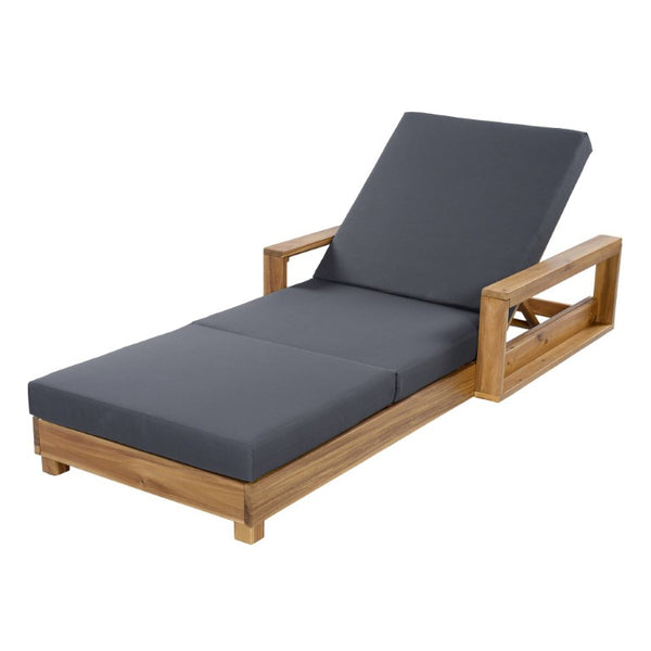 English Elm Light Natural Acacia Outdoor Chaise Lounge Solid Hardwood Frame with Cushion Patio N770P484211L_N770P208326G