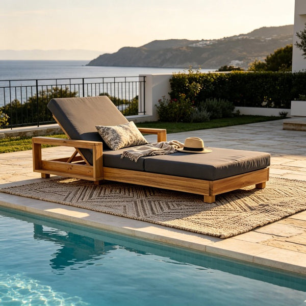 English Elm Light Natural Acacia Outdoor Chaise Lounge Solid Hardwood Frame with Cushion Patio N770P484211L_N770P208326G
