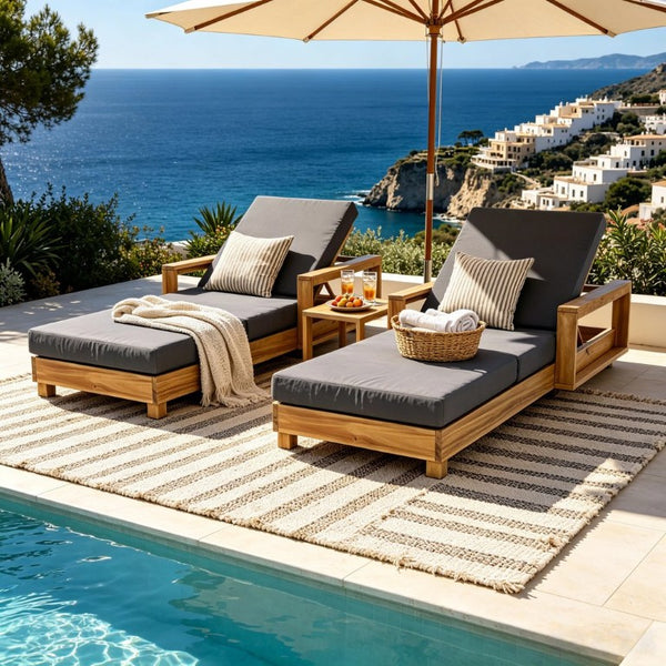 English Elm Light Natural Acacia Outdoor Chaise Lounge Solid Hardwood Frame with Cushion Patio N770P484211L_N770P208326G