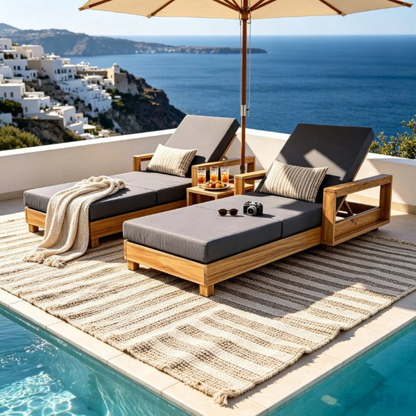 English Elm Light Natural Acacia Outdoor Chaise Lounge Solid Hardwood Frame with Cushion Patio N770P484211L_N770P208326G