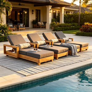 English Elm Light Natural Acacia Outdoor Chaise Lounge Solid Hardwood Frame with Cushion Patio N770P484211L_N770P208326G